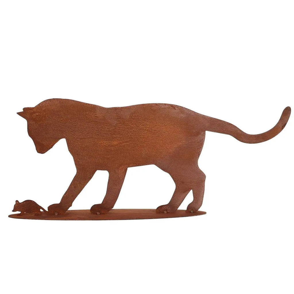Edelrost Katze mit Maus „Hab ich dich!“ – Metall Dekofigur 57 cm Rostikal