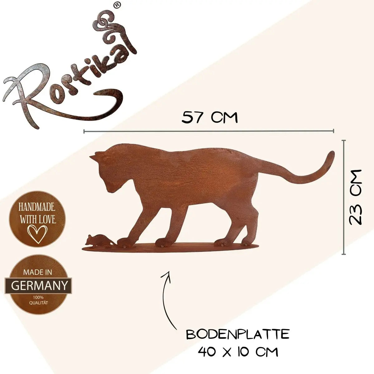 Edelrost Katze mit Maus „Hab ich dich!“ – Metall Dekofigur 57 cm Rostikal