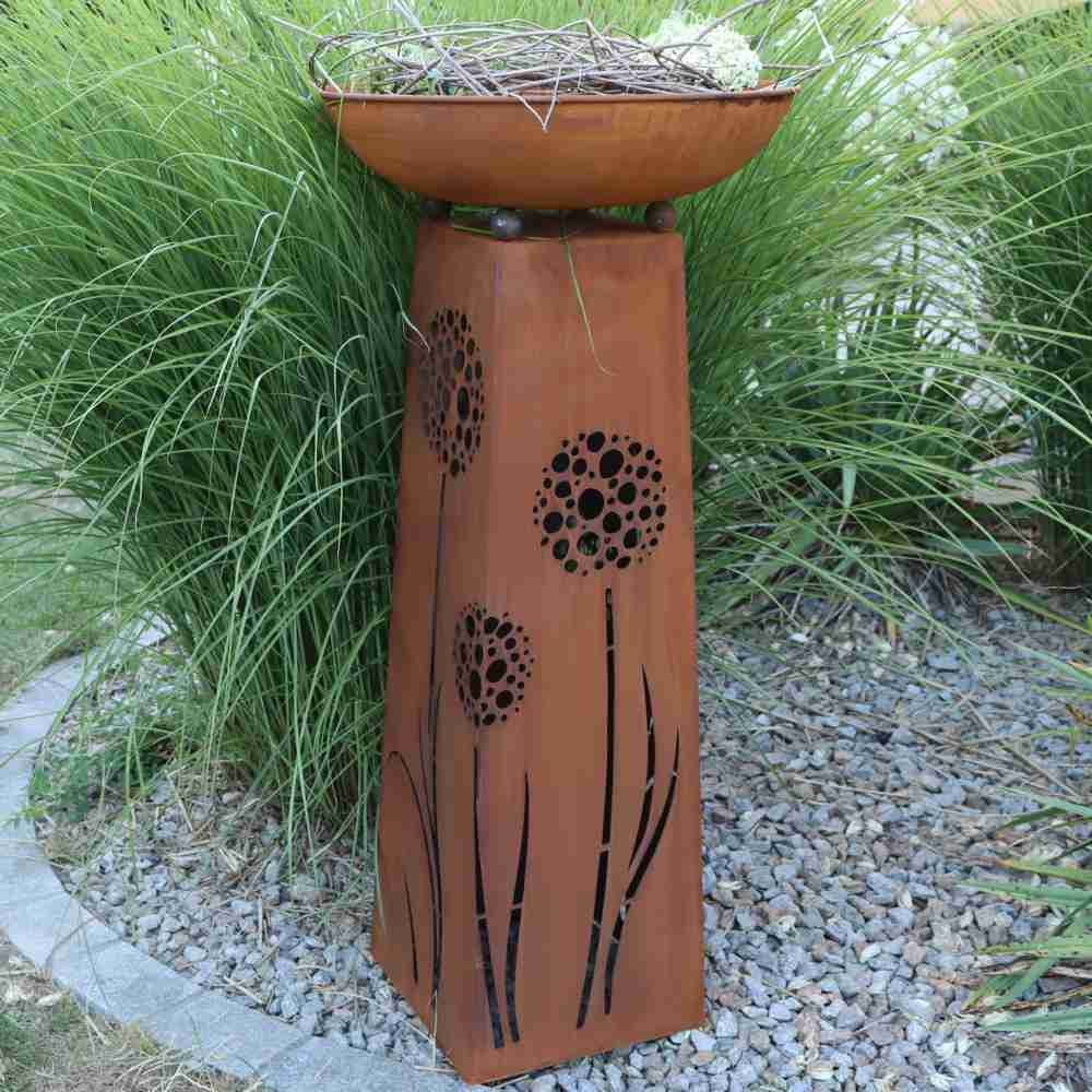 Edelrost Pflanzsäule Pusteblume 1 m mit abnehmbarer Schale – 6 Varianten - Pille Gartenwelt