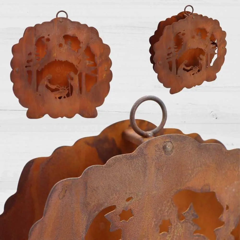 Edelrost Weihnachtskrippe zum Hängen mit Teelichthalter 26 cm - Pille Gartenwelt