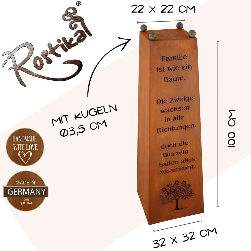 Edelrost Gartensäule „Familie“ mit Pflanzschale – Vintage 115 cm - Pille Gartenwelt