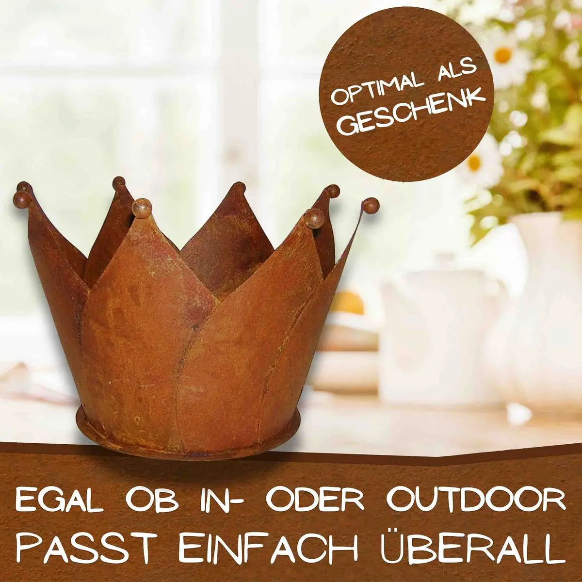 Edelrost Krone zum Bepflanzen – Vintage Pflanztopf aus Metall, Ø 34 cm - Pille Gartenwelt