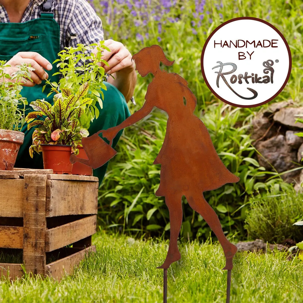 Edelrost Gärtnerin „Gisela“ mit Gießkanne – 40/60 cm 4 Varianten - Pille Gartenwelt