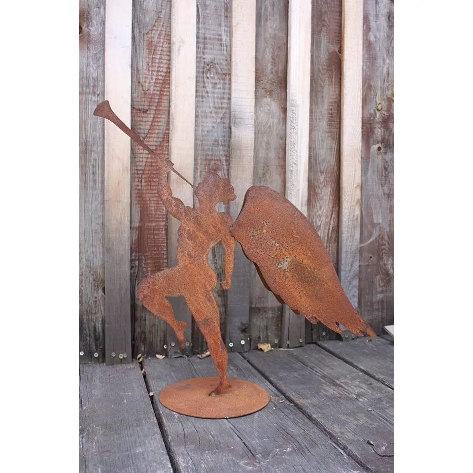Edelrost Engel mit Doppelflügel – Trompete oder Amor 40 cm - Pille Gartenwelt