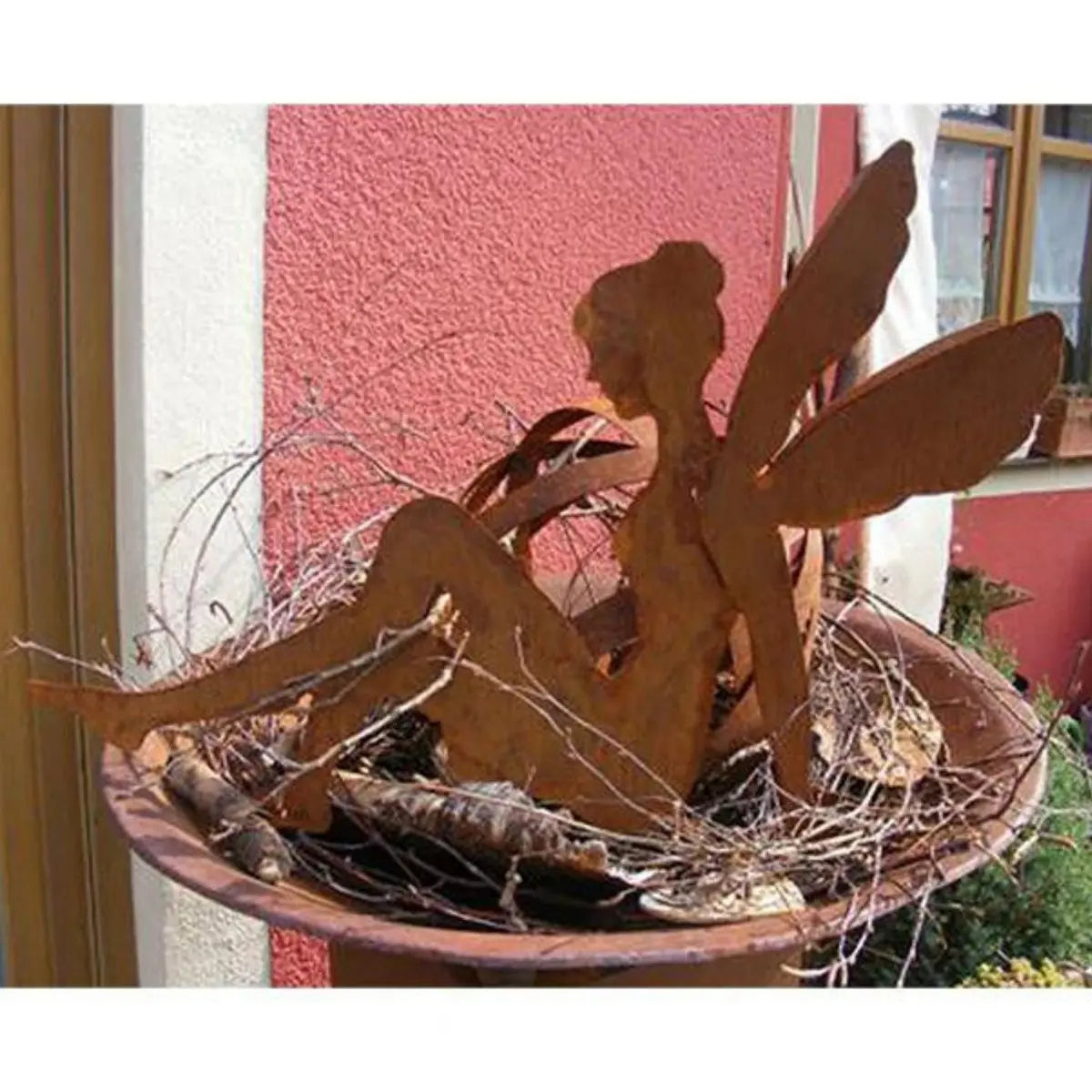 Edelrost Feen Figur sitzend aus Metall 29 cm für Haus & Garten - Pille Gartenwelt