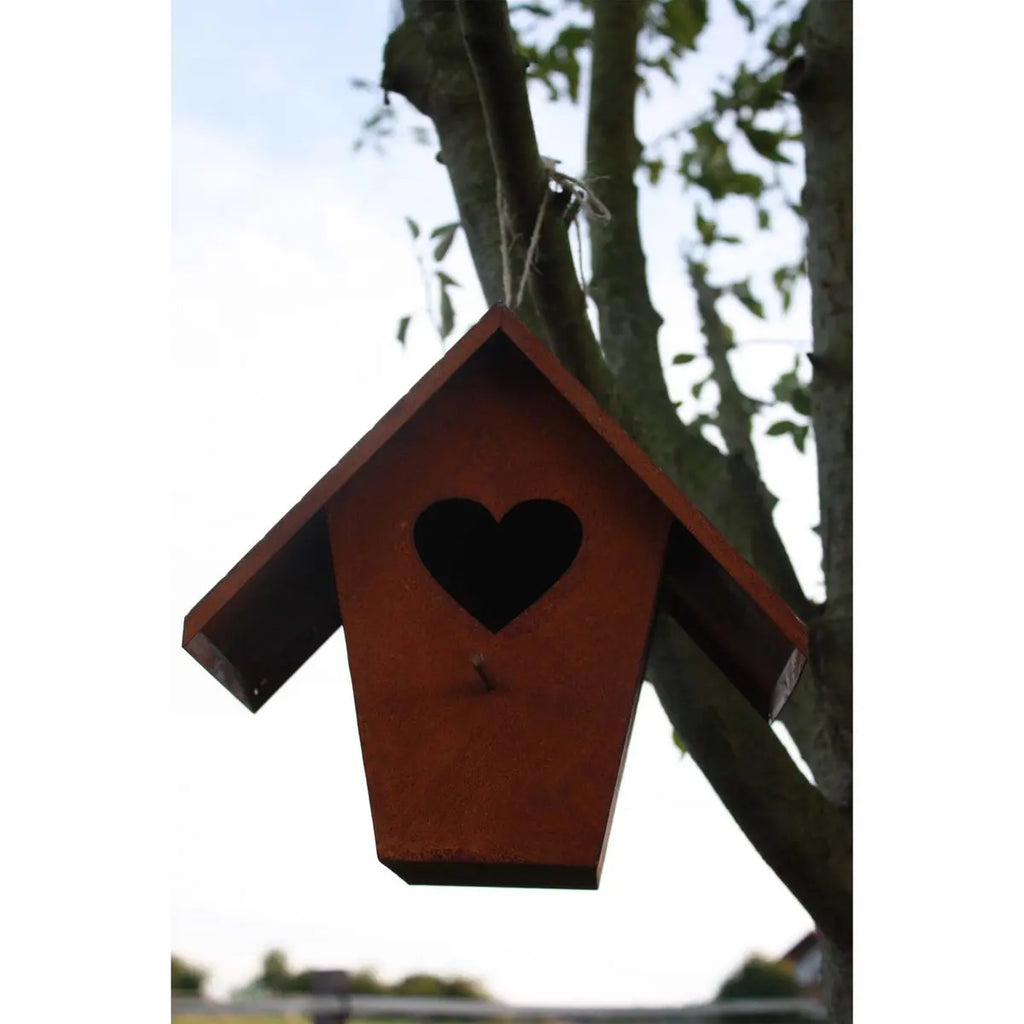 Edelrost Vogelhäuschen mit Herz zum Aufhängen 27 cm - Pille Gartenwelt