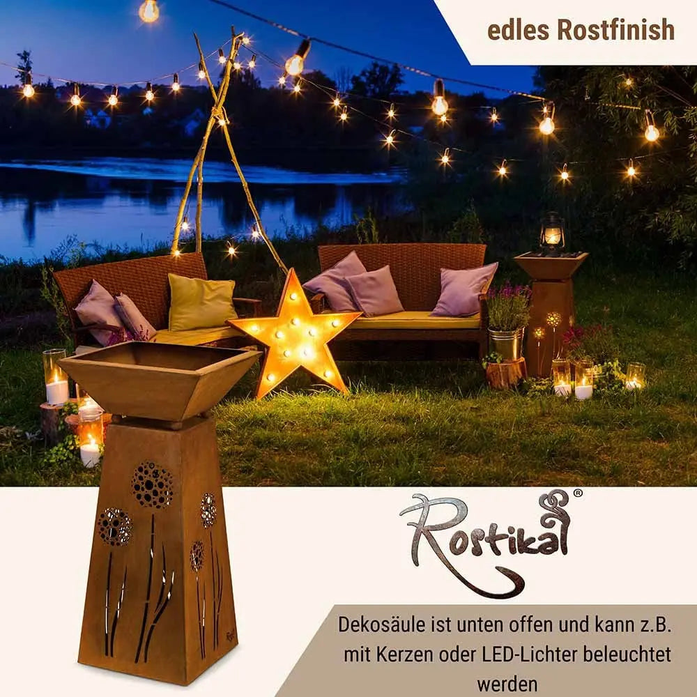 Edelrost Säule Pusteblume mit Pflanzschale – Vintage Deko 57 cm - Pille Gartenwelt