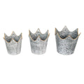 3er Set Pflanztöpfe Ø 24 Ø 21 Ø 19 cm grauer Pflanztopf Krone Metall Clayre & Eef.