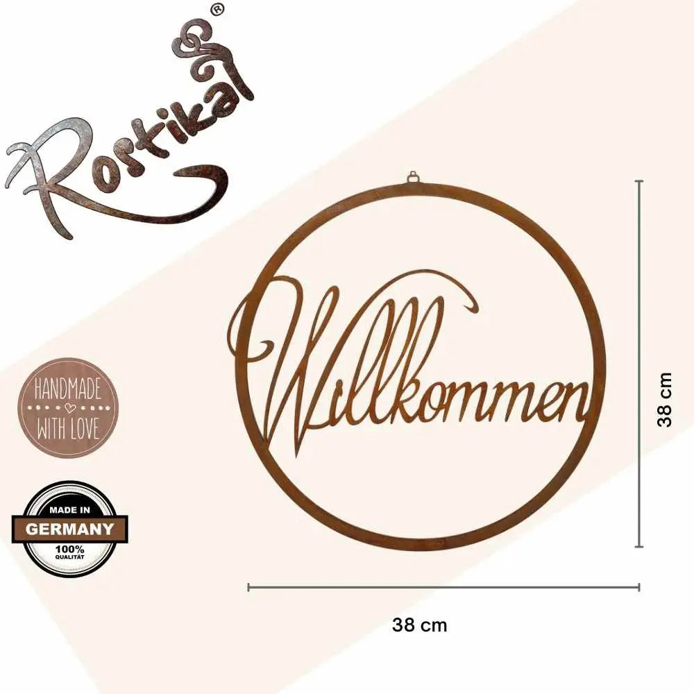 Edelrost  Ring  „Willkommen“ – Türschild/Fensterdeko Ø 20/28/38, optional Boho - Pille Gartenwelt