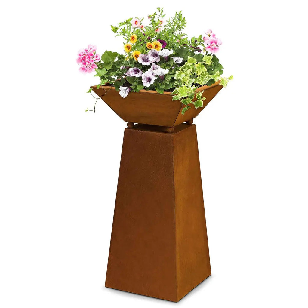 Edelrost Deko Säule mit Pflanzschale – Vintage Gartendeko 57 cm - Pille Gartenwelt