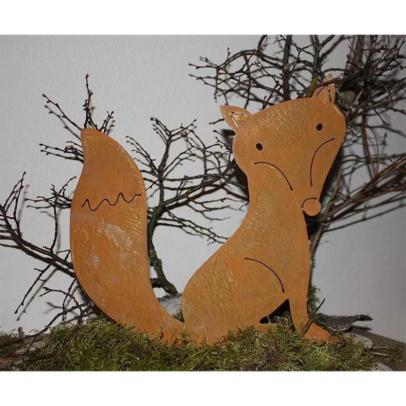 Edelrost Fuchs Dekofigur – Metall Tierfigur mit Bodenplatte 30 cm - Pille Gartenwelt