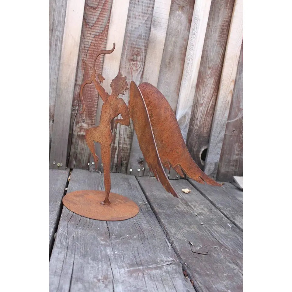 Edelrost Engel mit Doppelflügel – Trompete oder Amor 40 cm - Pille Gartenwelt