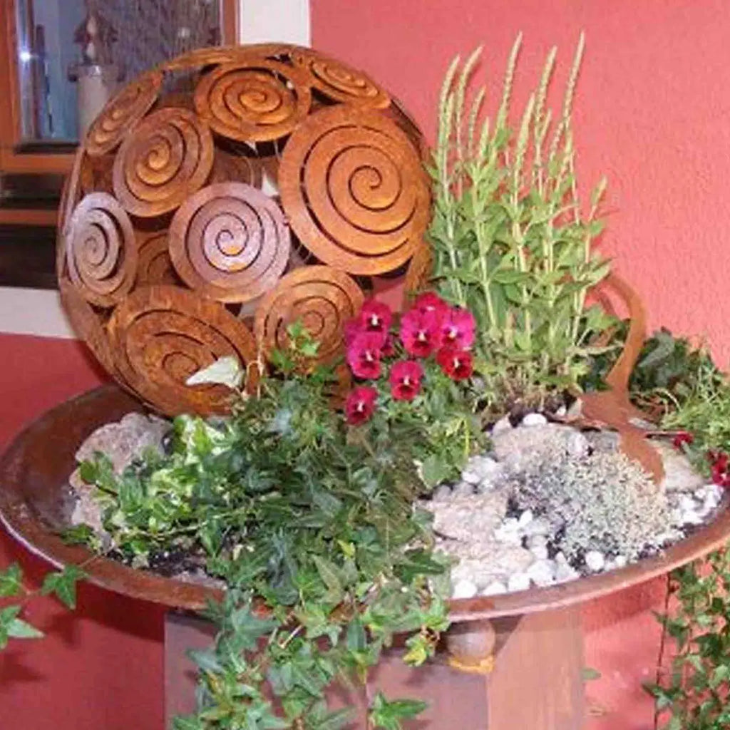 Edelrost Deko Kugel aus Metall – Vintage Drahtkugel Ø 28 oder Ø 40 cm, offen unten - Pille Gartenwelt
