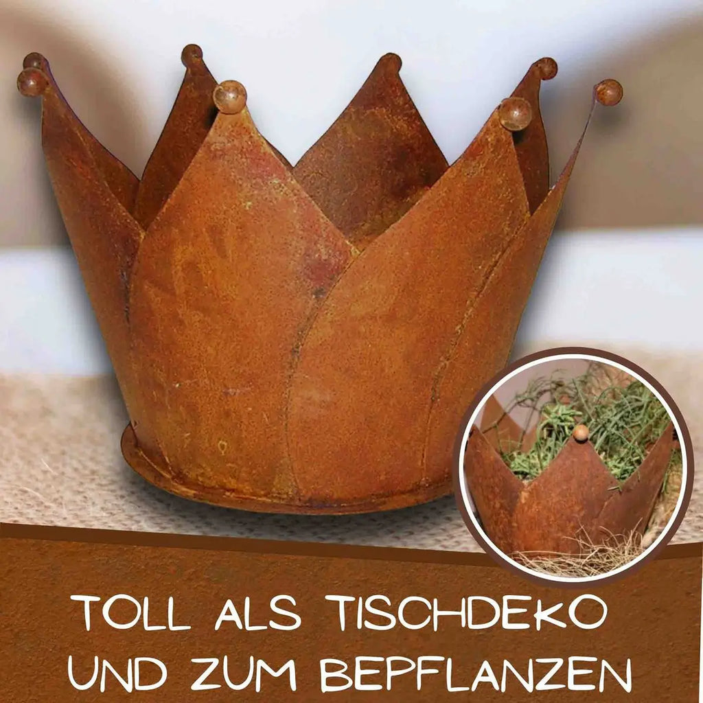 Edelrost Krone zum Bepflanzen – Vintage Pflanztopf aus Metall, Ø 34 cm - Pille Gartenwelt