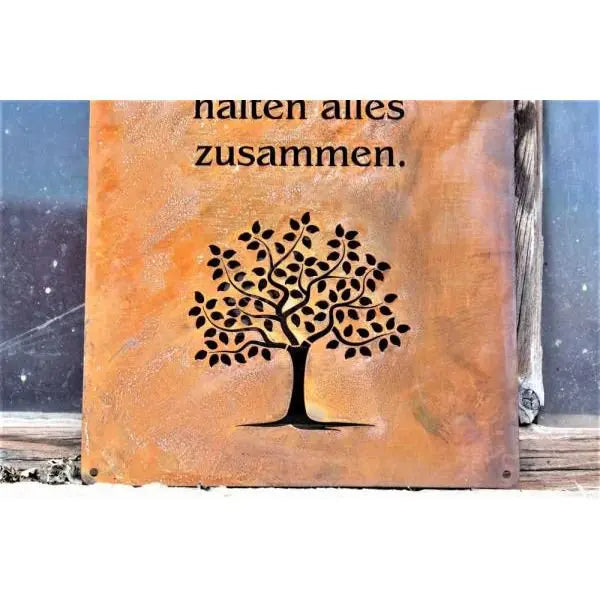 Edelrost Familienspruch Schild „Familie ist wie ein Baum“ – 2 Größen - Pille Gartenwelt