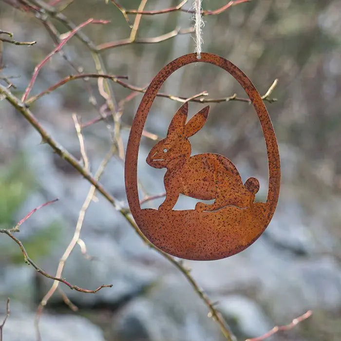 Edelrost Osterdeko Hase im Osterei – Hängeanhänger 15 cm Vintage - Pille Gartenwelt