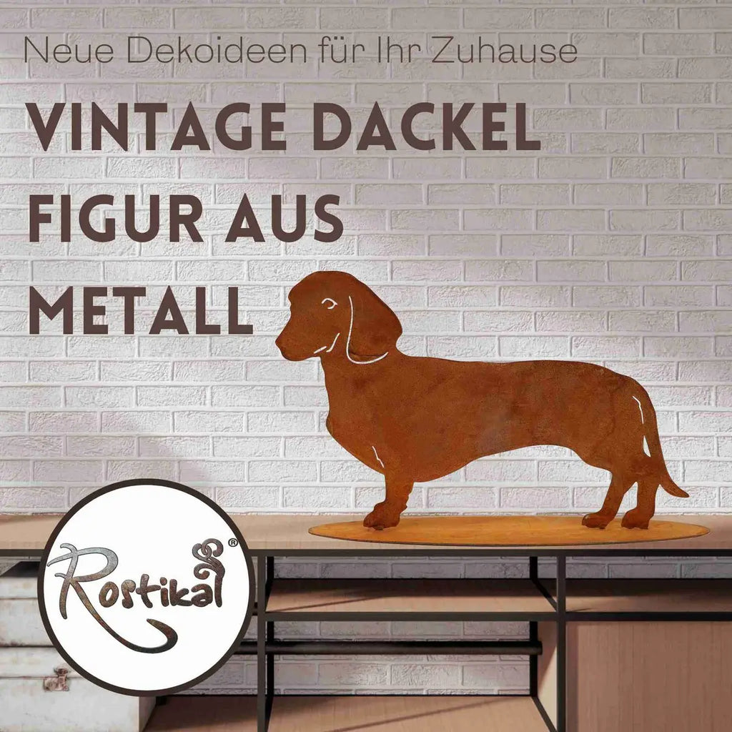 Edelrost Dackel „Waldi“ – Metall Dekofigur mit Bodenplatte 2 Größen - Pille Gartenwelt
