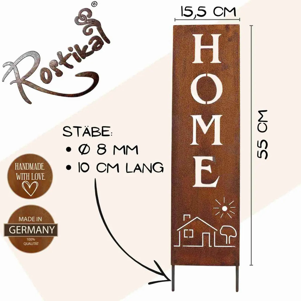 HOME Schild Edelrost aus Metall – Deko Ständer 55 cm - Pille Gartenwelt