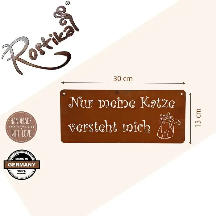 Edelrost Katzen Dekoschild 30×15 cm – Metallschild zum Aufhängen - Pille Gartenwelt