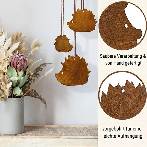 Edelrost Igel Deko – zum Hängen oder mit Bodenplatte, 3 Größen & Sets - Pille Gartenwelt