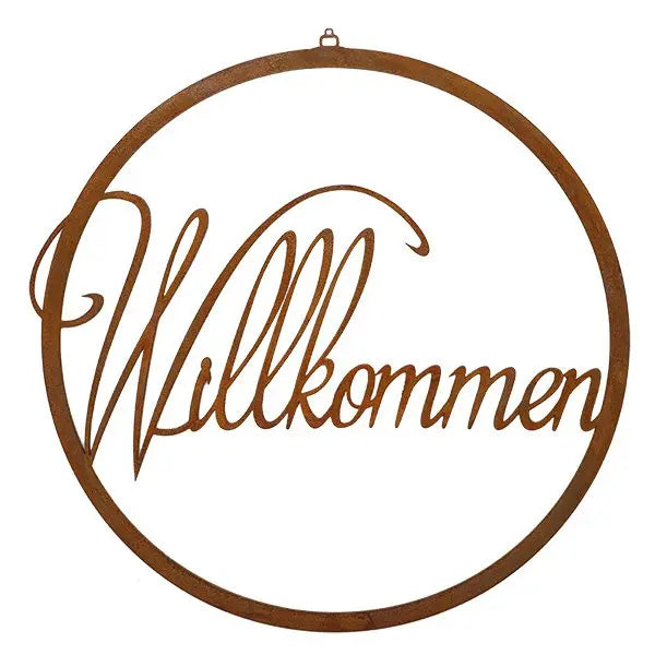 Edelrost  Ring  „Willkommen“ – Türschild/Fensterdeko Ø 20/28/38, optional Boho - Pille Gartenwelt