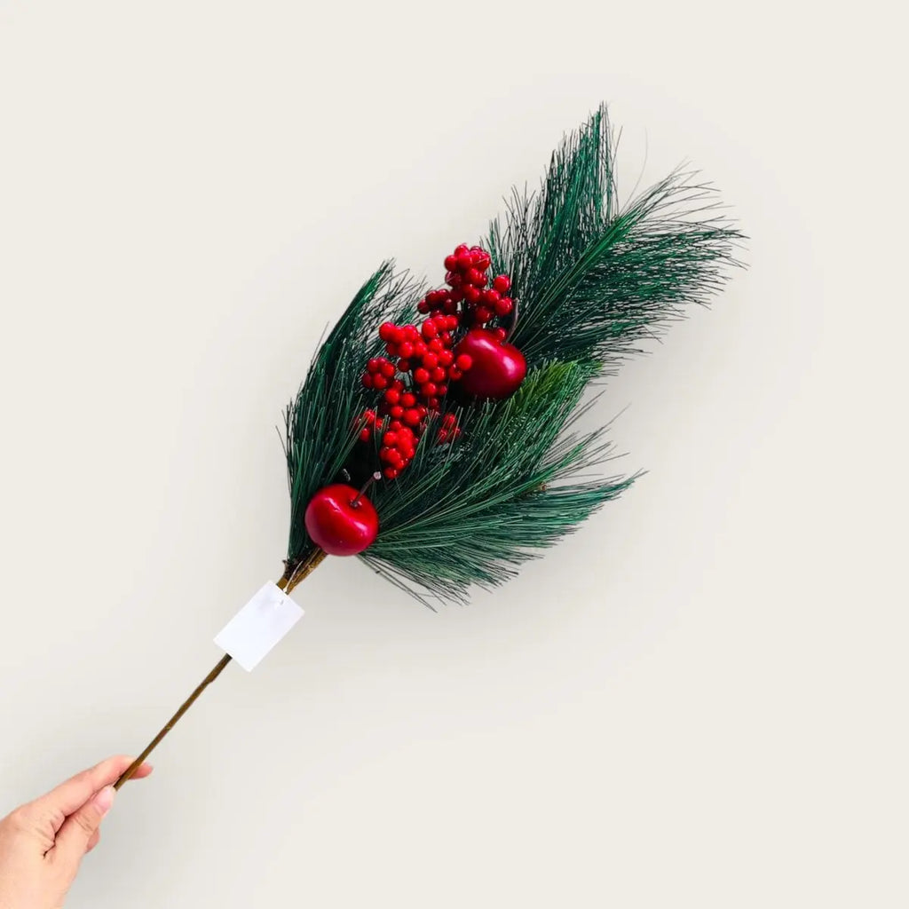 Apfel-Weihnachtsblumenkombination | Kunstblume aus Seide | Länge 61cm 1Stk QMF Trading