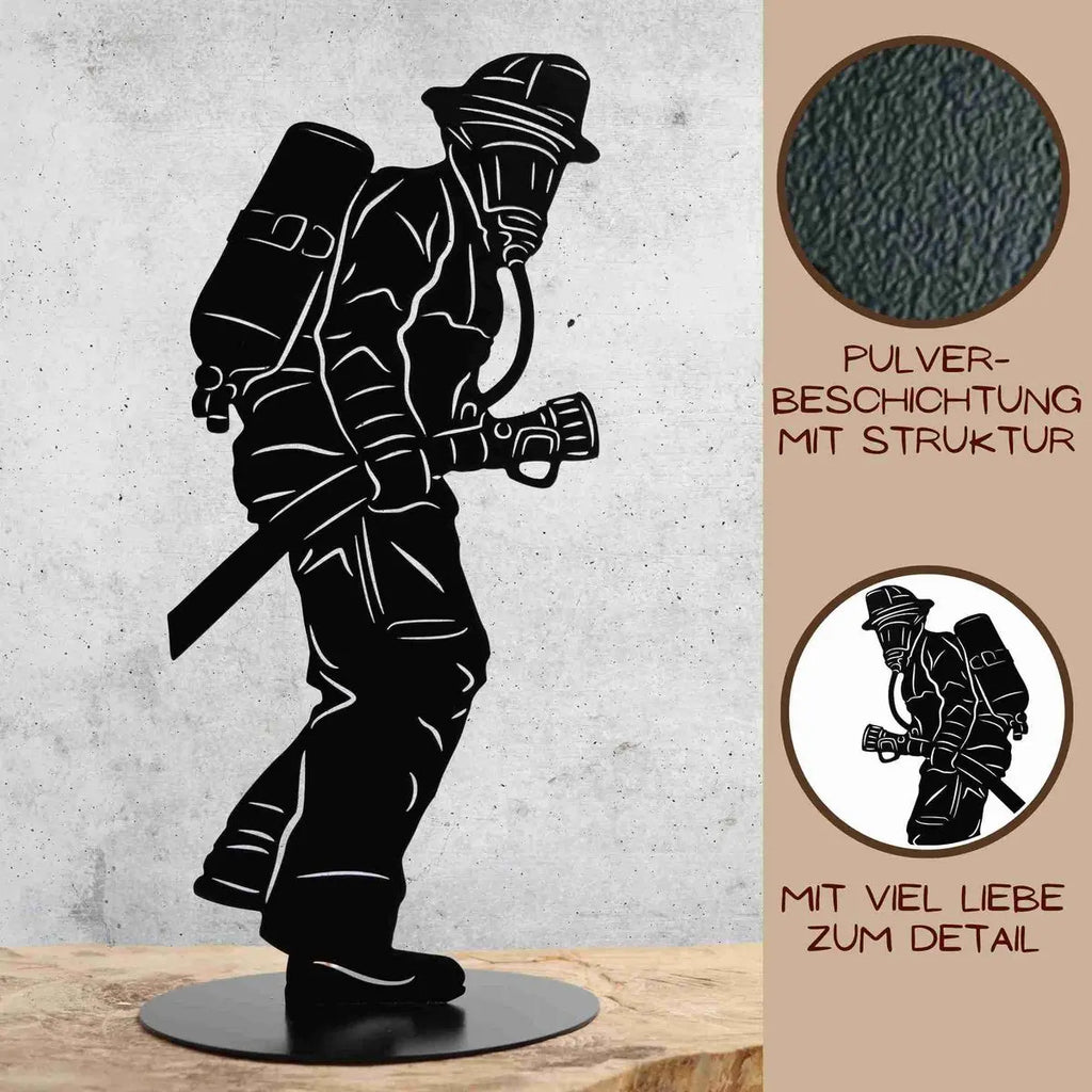 Feuerwehrmann Figur schwarz matt – Metall Skulptur 20/40 cm mit Bodenplatte - Pille Gartenwelt