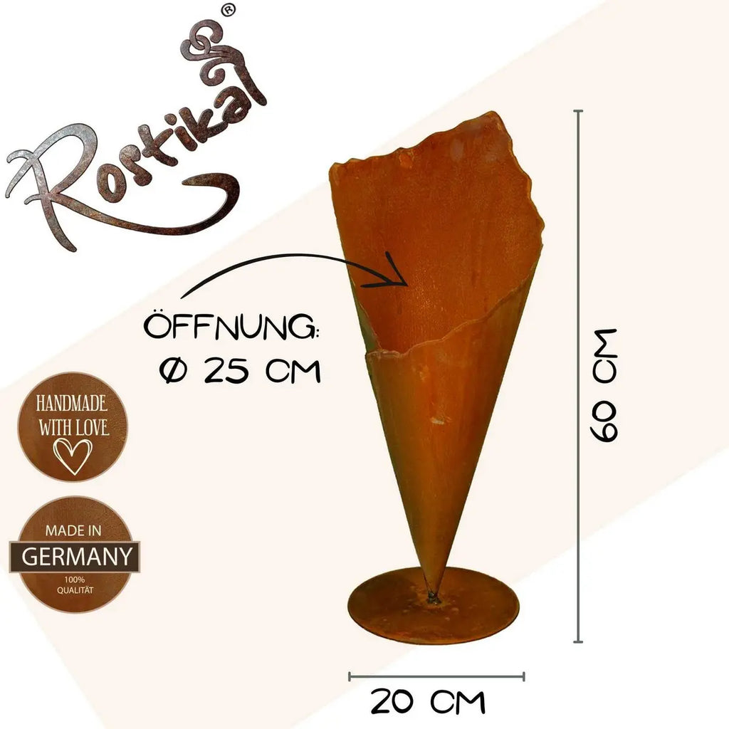 Edelrost Pflanztüte Bodenvase aus Metall – Vintage Pflanzvase 40/60 cm - Pille Gartenwelt