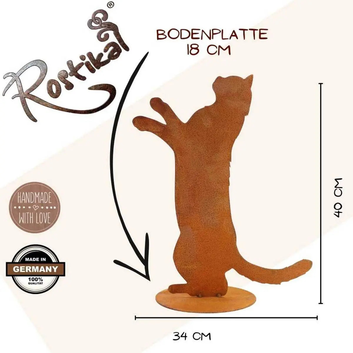 Edelrost Katze "Feline" | auf Bodenplatte | Metall Wohn- und Gartendeko Figur Rostikal
