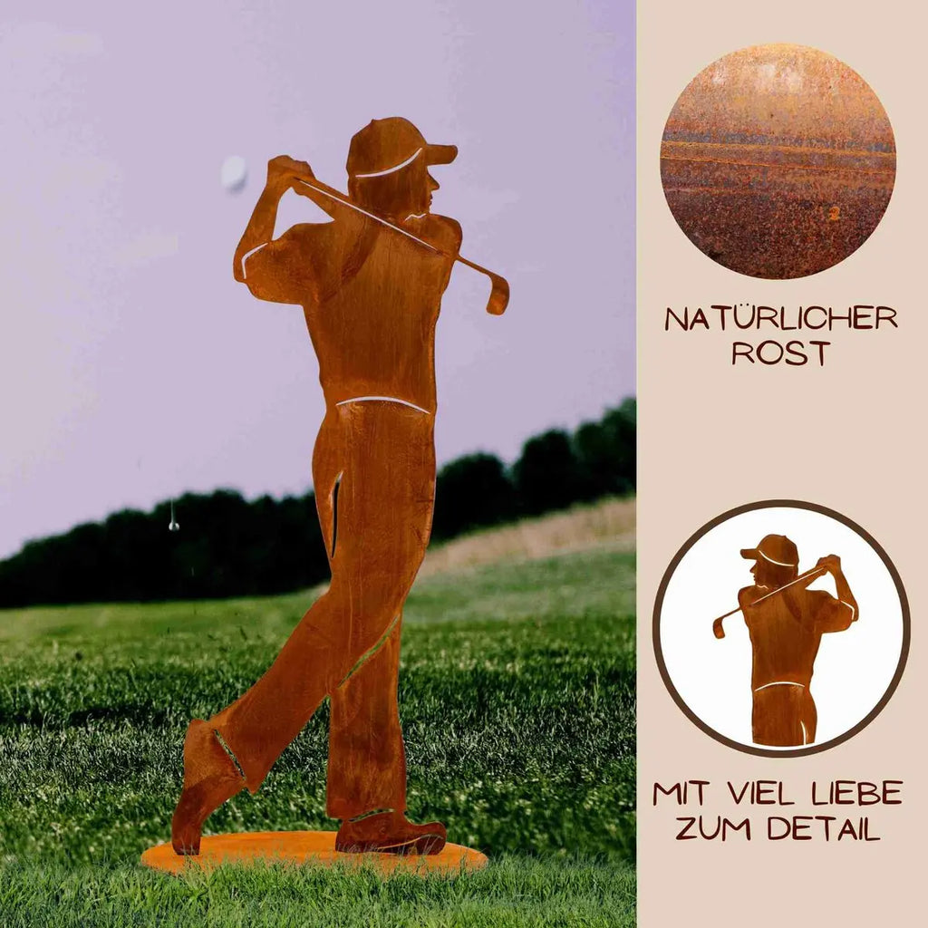 Rostige Golfspieler Deko Figur | Vatertag Geschenk | Edelrost Golfer Skulptur Rostikal