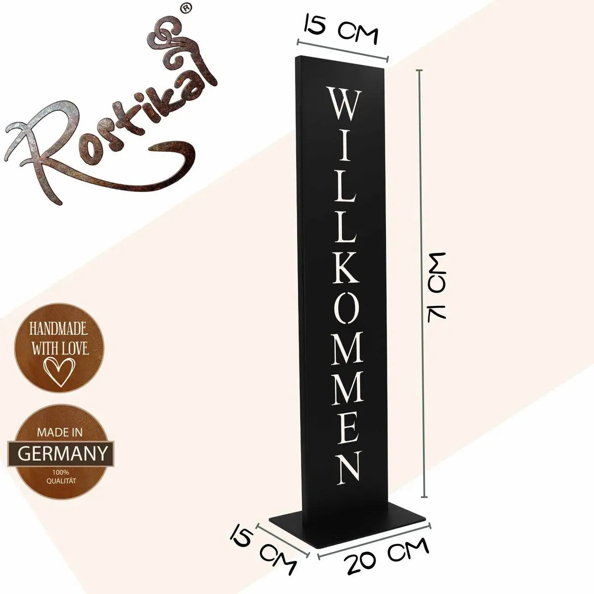 Willkommen Schild schwarz matt – Metall Deko mit Bodenplatte, 71 cm - Pille Gartenwelt
