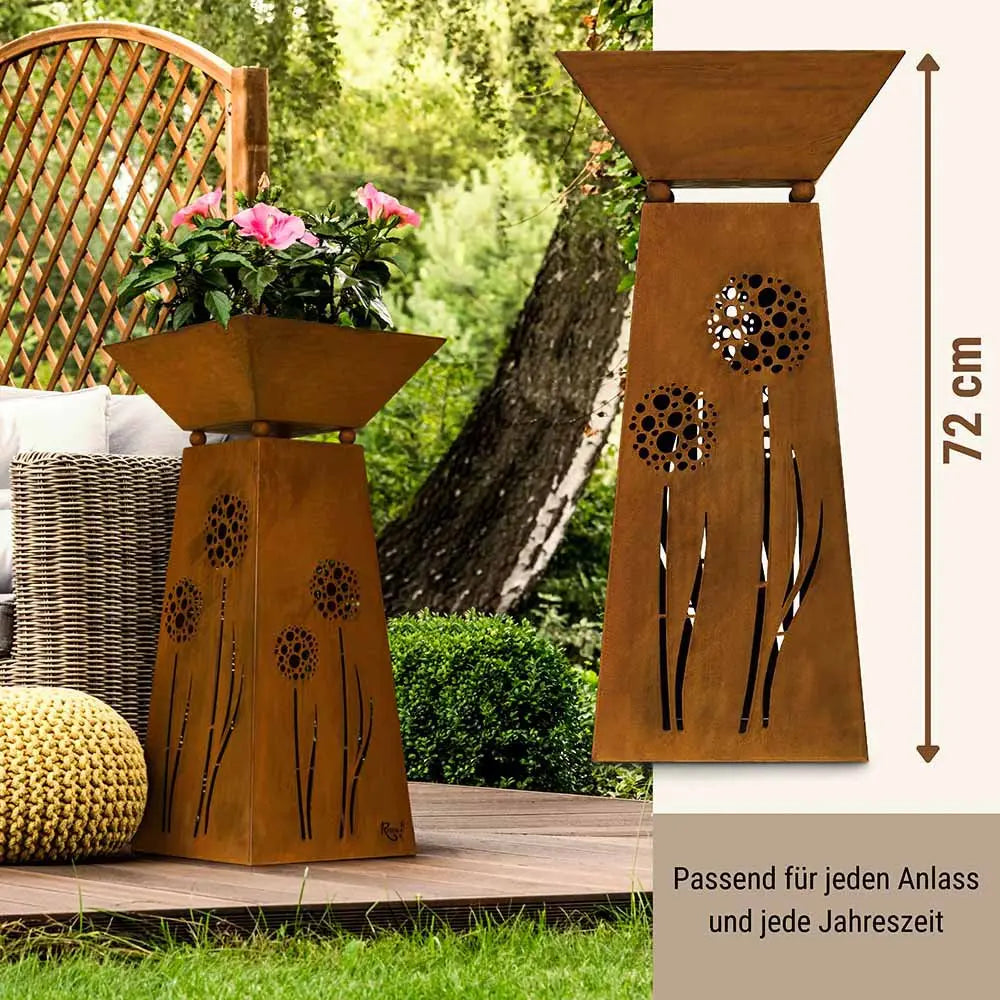 Edelrost Säule Pusteblume mit Pflanzschale – Vintage Deko 57 cm - Pille Gartenwelt