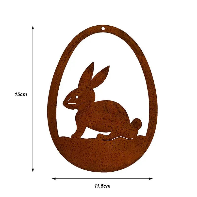 Edelrost Osterdeko Hase im Osterei – Hängeanhänger 15 cm Vintage - Pille Gartenwelt
