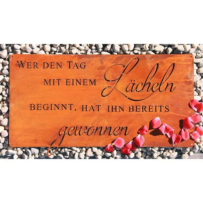 Rostschild „Wer den Tag mit einem Lächeln beginnt…“ – 50×25 cm - Pille Gartenwelt