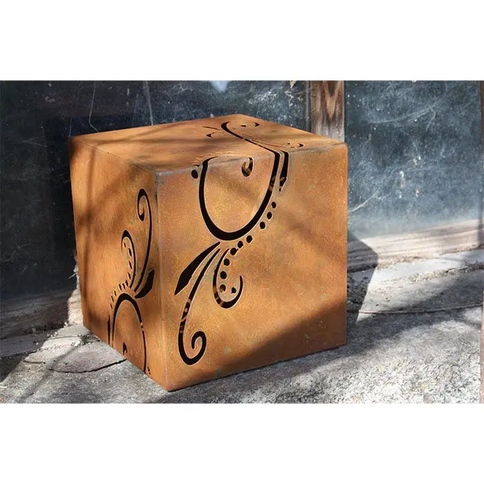Edelrost Deko Würfel mit Ornament aus Metall – Vintage 18–30 cm - Pille Gartenwelt
