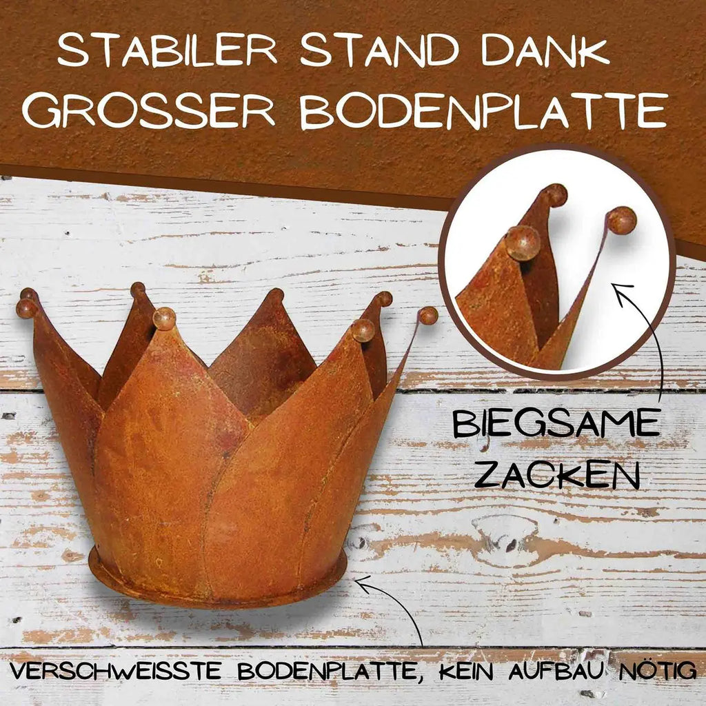 Edelrost Krone zum Bepflanzen – Vintage Pflanztopf aus Metall, Ø 34 cm - Pille Gartenwelt