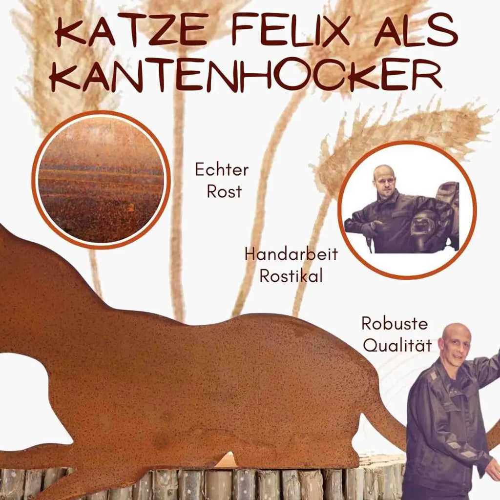 Edelrost Kantenhocker Katze „Felix“ – Metall Deko für drinnen & draußen - Pille Gartenwelt