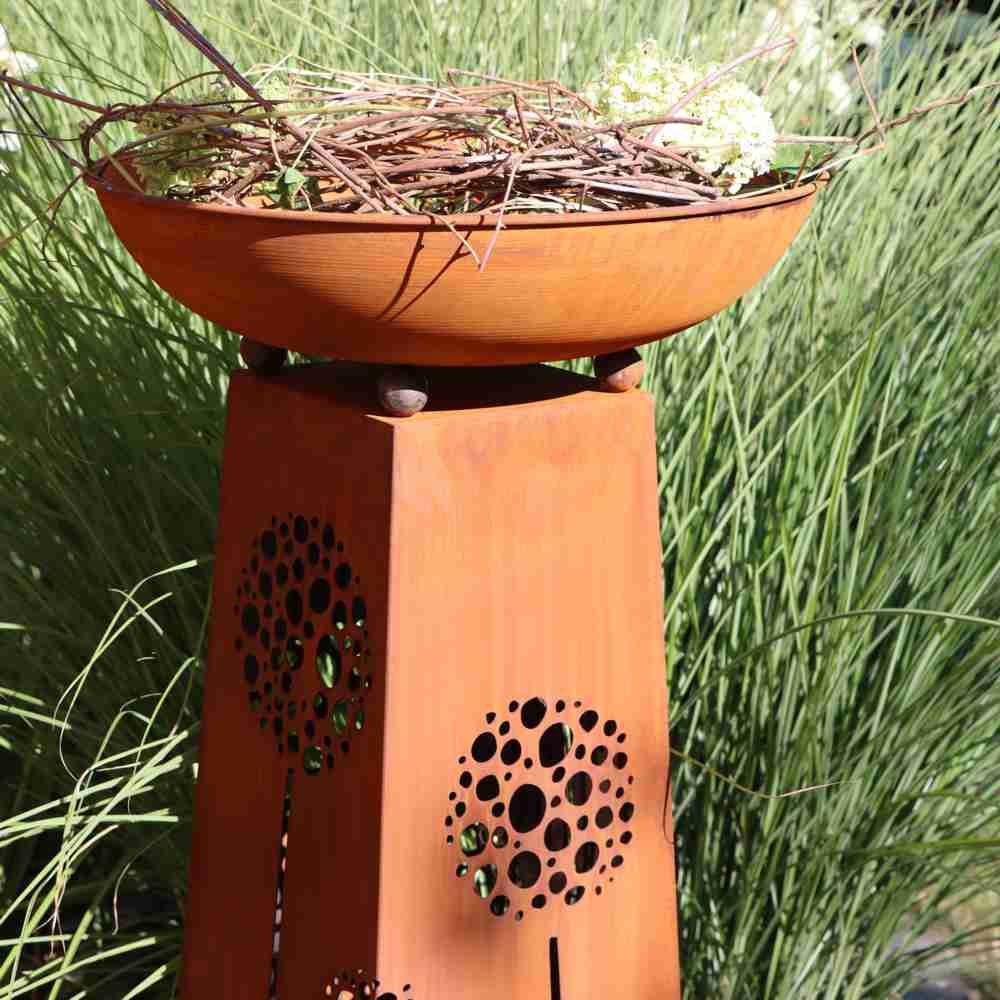 Edelrost Pflanzsäule Pusteblume 1 m mit abnehmbarer Schale – 6 Varianten - Pille Gartenwelt