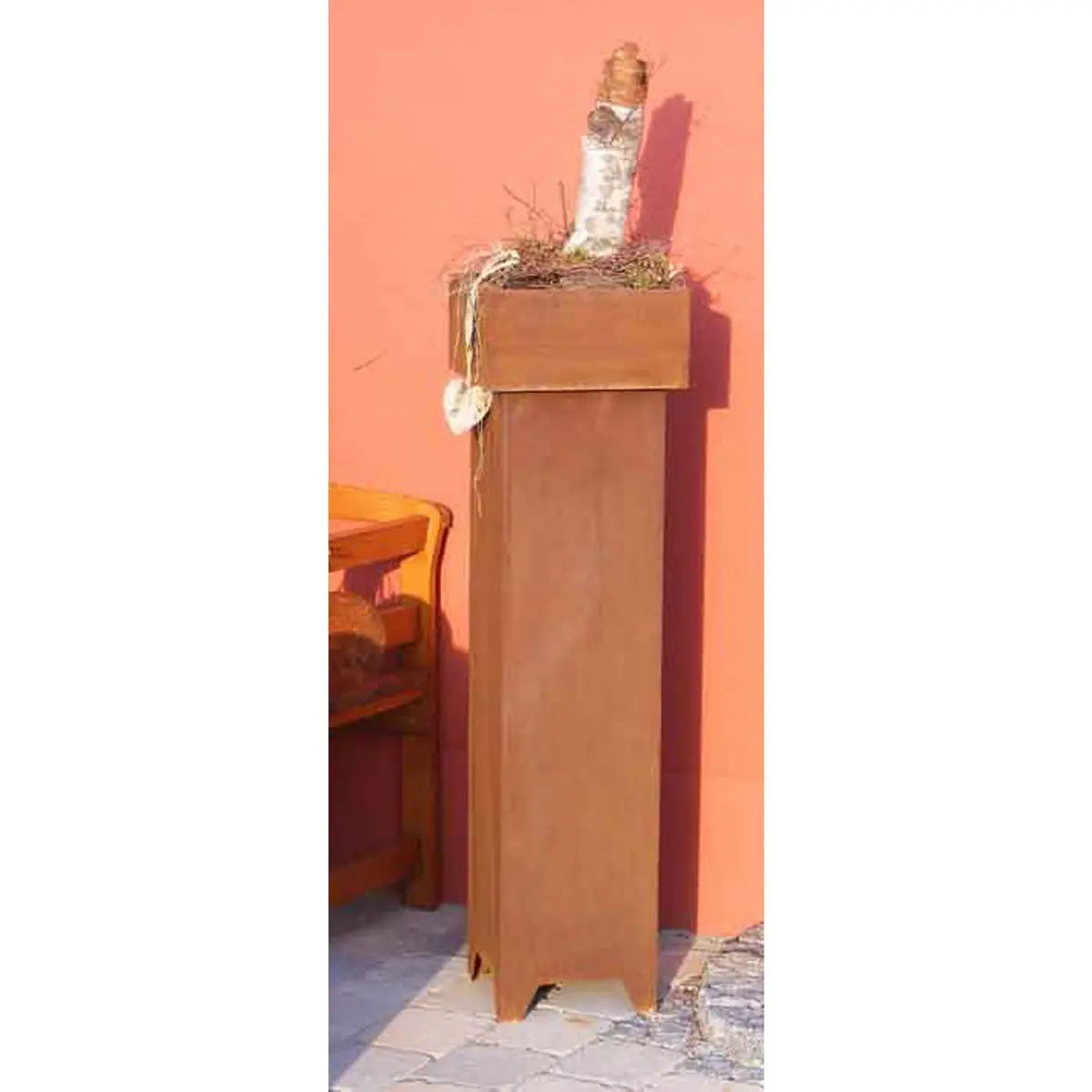 Edelrost Gartendeko Säule eckig mit Schale 1,15 m | Pflanzsäule mit Blumenschale - Pille Gartenwelt