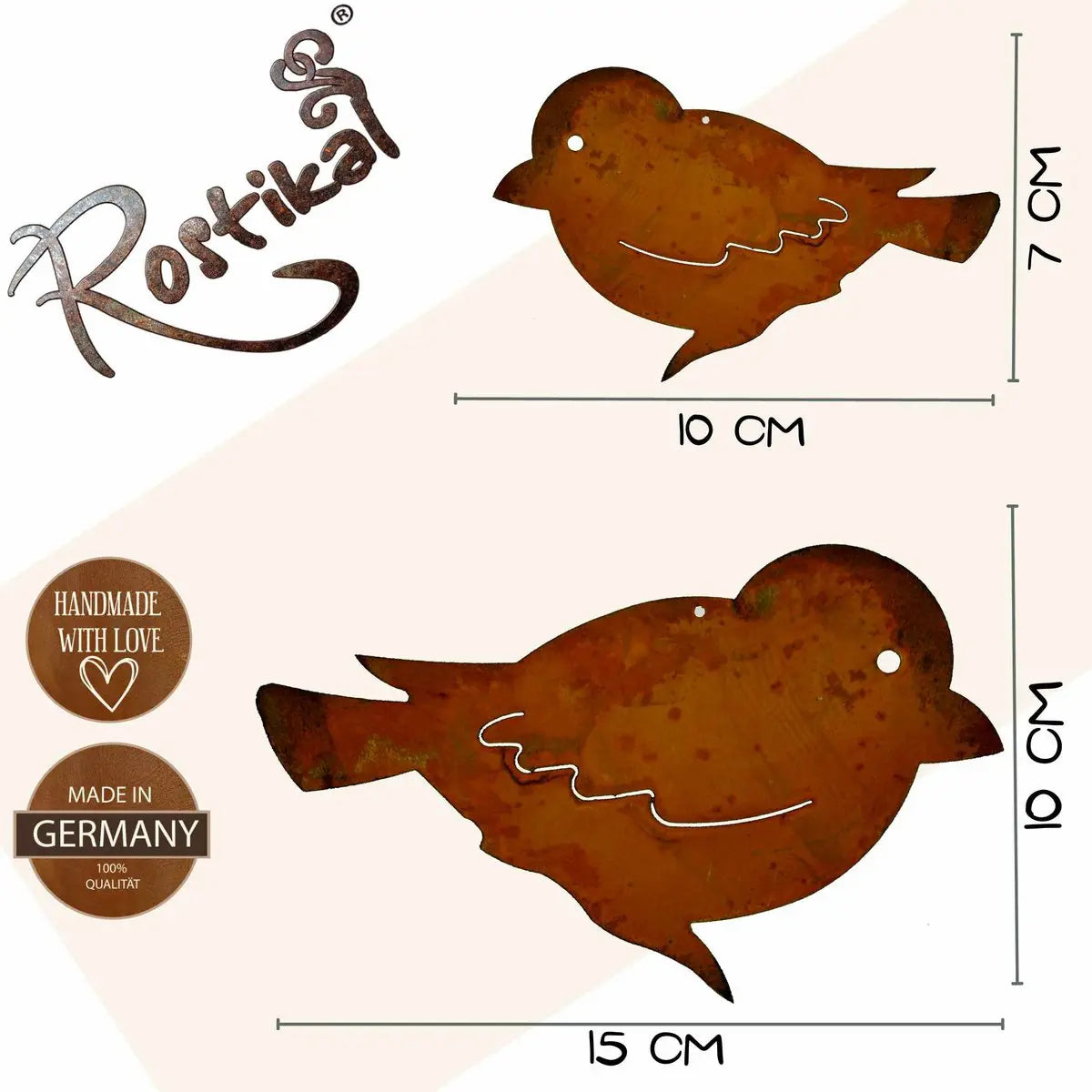 Edelrost Vogel Hängedeko & Gartenstecker – 2 Größen + Set, Vintage - Pille Gartenwelt