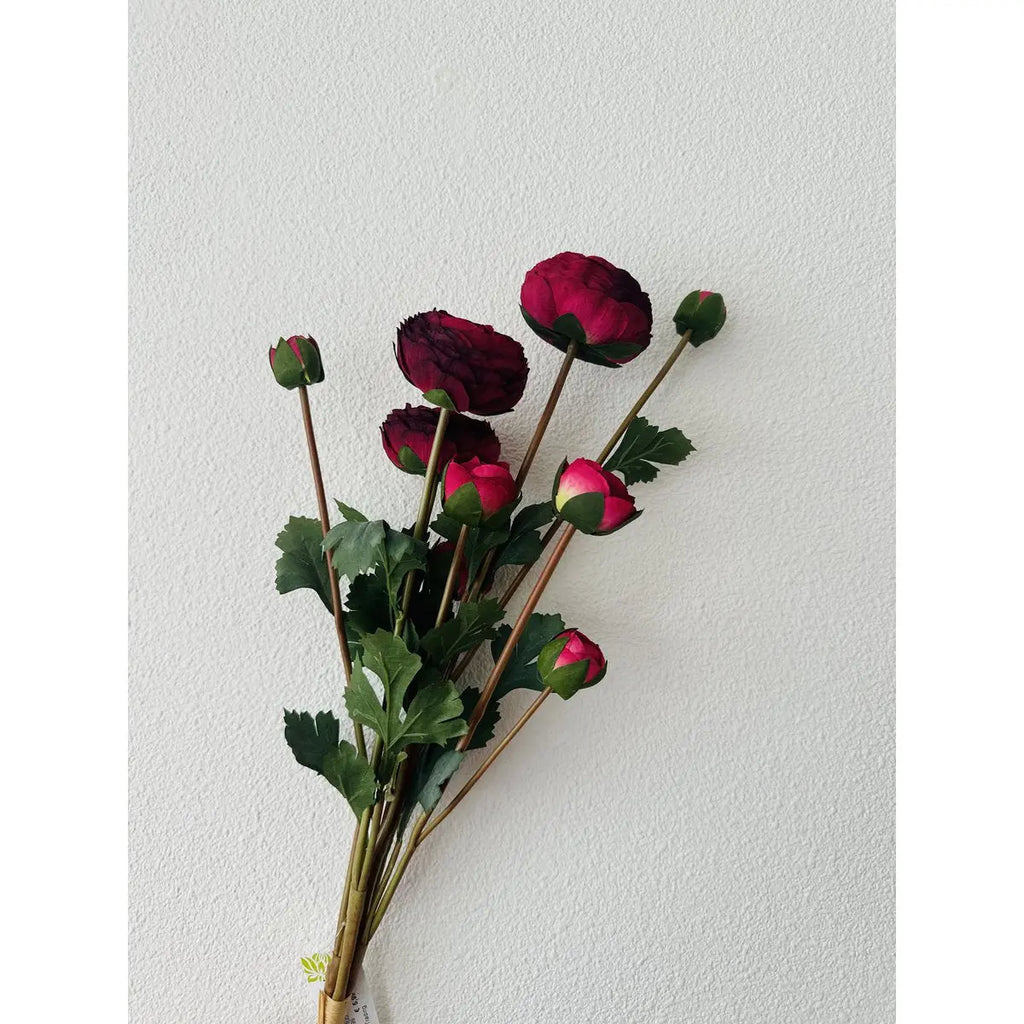 9-stämmige Glimmer-Dekorationen, Ranunkeln, künstlicher Blumenstrauß / Länge 55 cm / Rosa QMF Trading