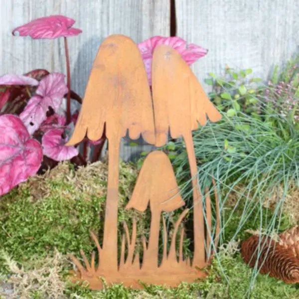 Edelrost Dekopilze 25 cm – mit Bodenplatte oder zum Stecken (2 Stäbe) - Pille Gartenwelt