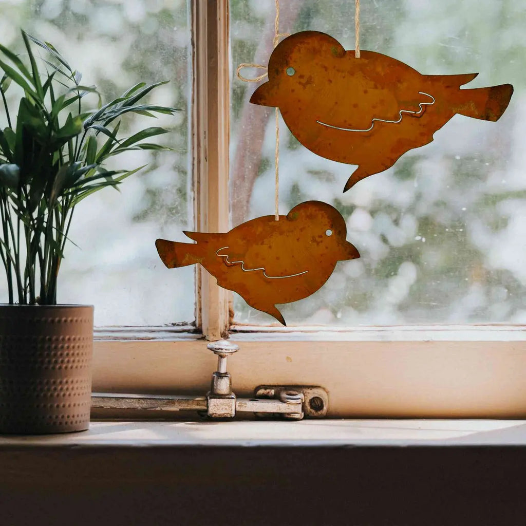 Edelrost Vogel Hängedeko & Gartenstecker – 2 Größen + Set, Vintage - Pille Gartenwelt