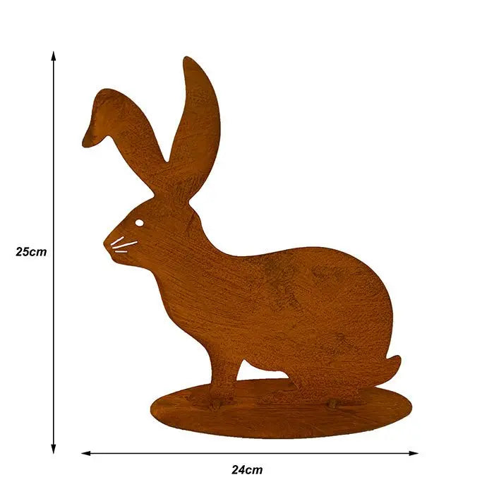 Edelrost Osterhase Vintage 25 cm – Metallfigur mit Bodenplatte für Ostern - Pille Gartenwelt