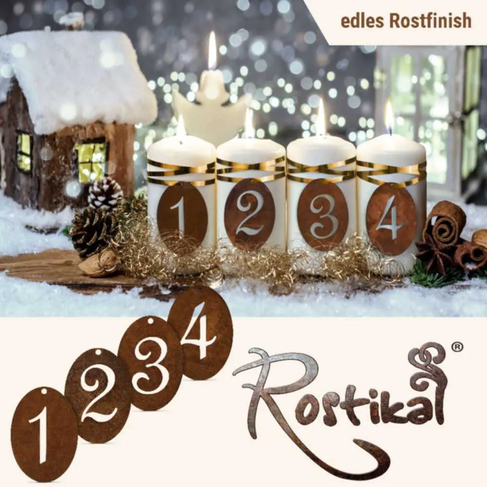 Rost Metall Adventsdeko Zahlen 1 - 4 | Weihnachtsdeko Adventzahlen Rostikal