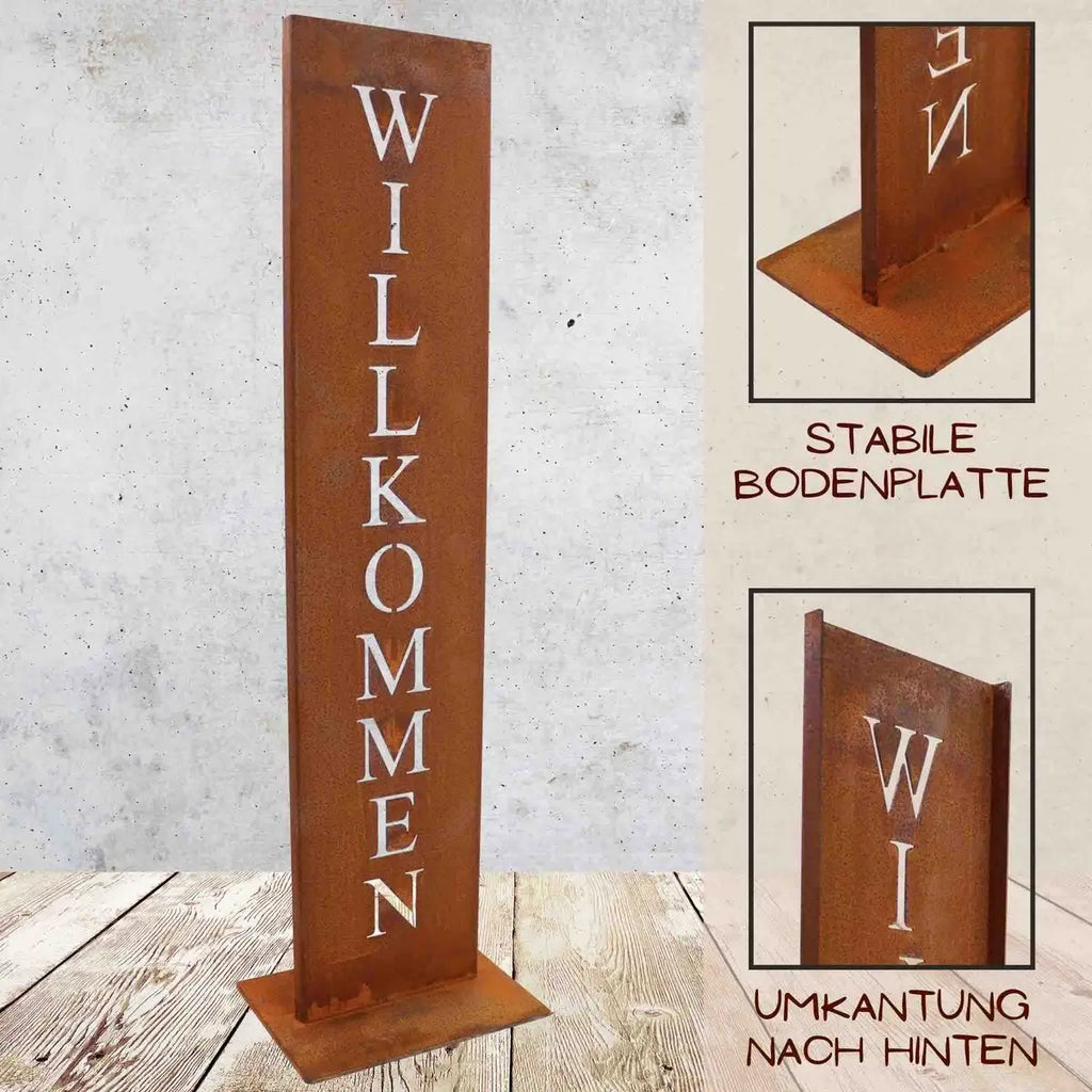 Willkommen Ständer | Rost Deko Schild - Pille Gartenwelt