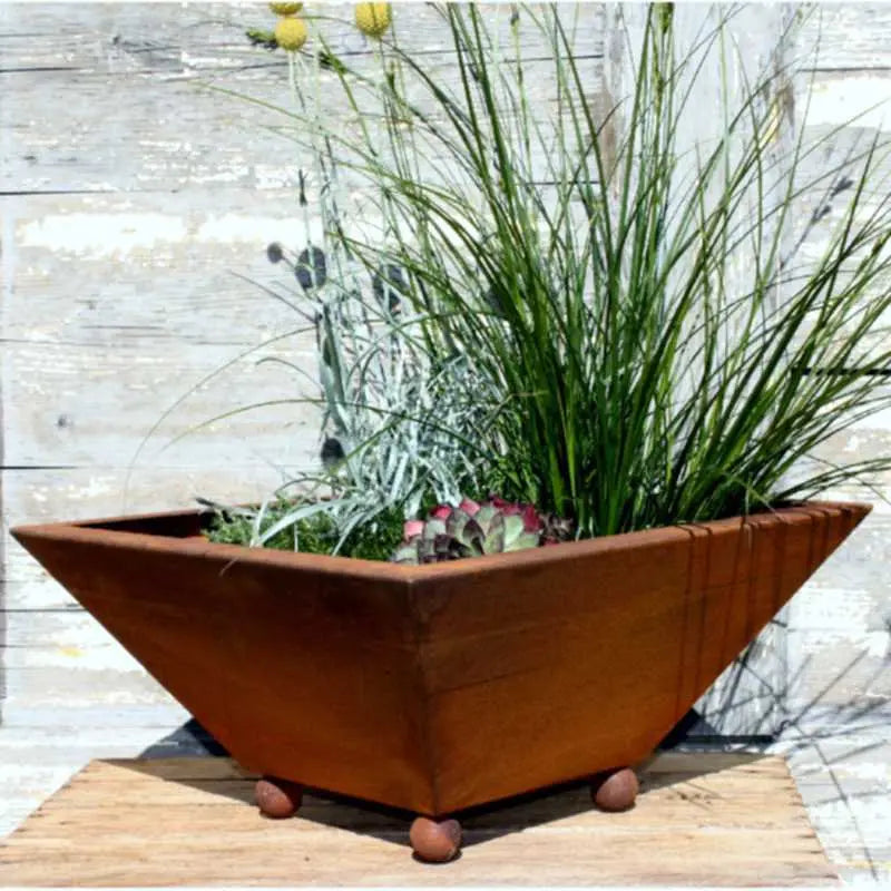 Edelrost Pflanzschale 40×40 oder 50×50 cm – 15 cm tief, mit/ohne Kugeln - Pille Gartenwelt