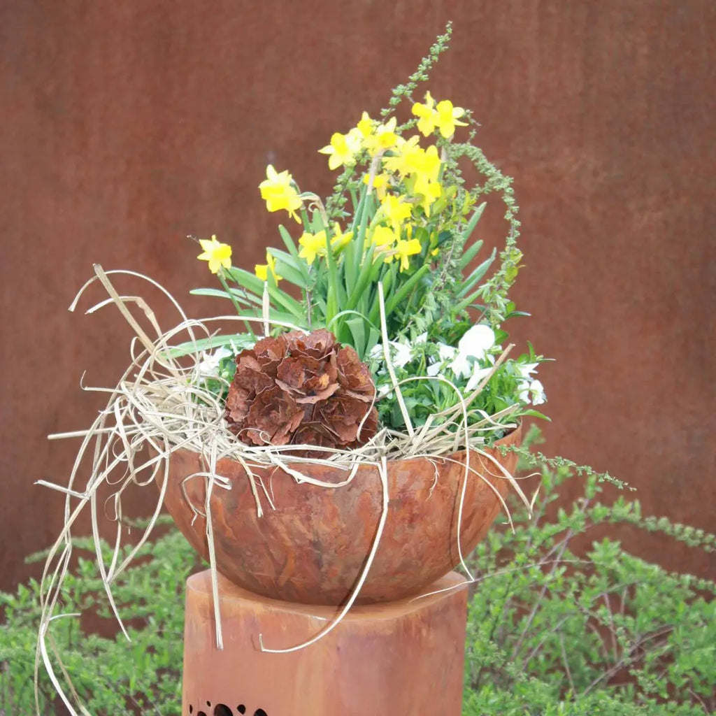 Edelrost Blumensäule 1 m Pusteblume – mit/ohne Pflanzschale Ø 30 cm - Pille Gartenwelt