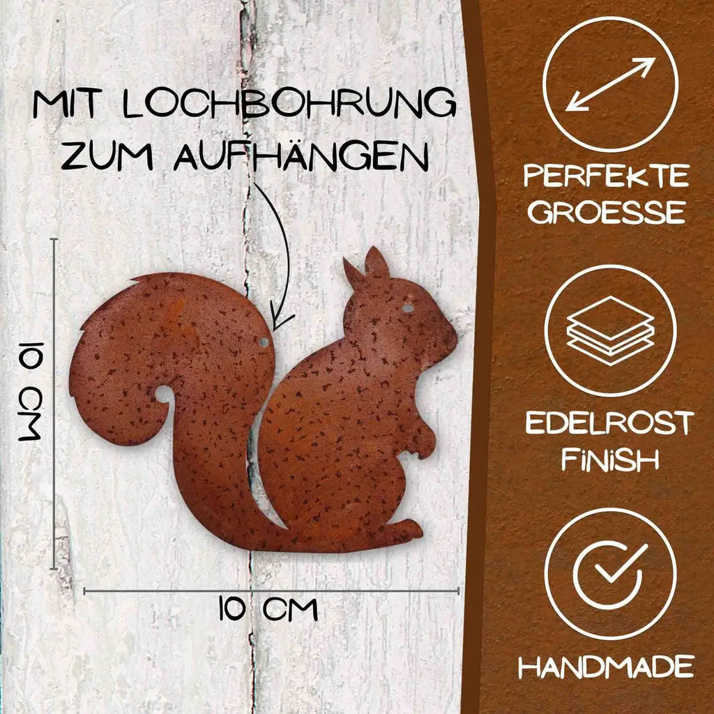 Edelrost Eichhörnchen „Kecki“ – Herbstdeko aus Metall zum Hängen/Stehen - Pille Gartenwelt