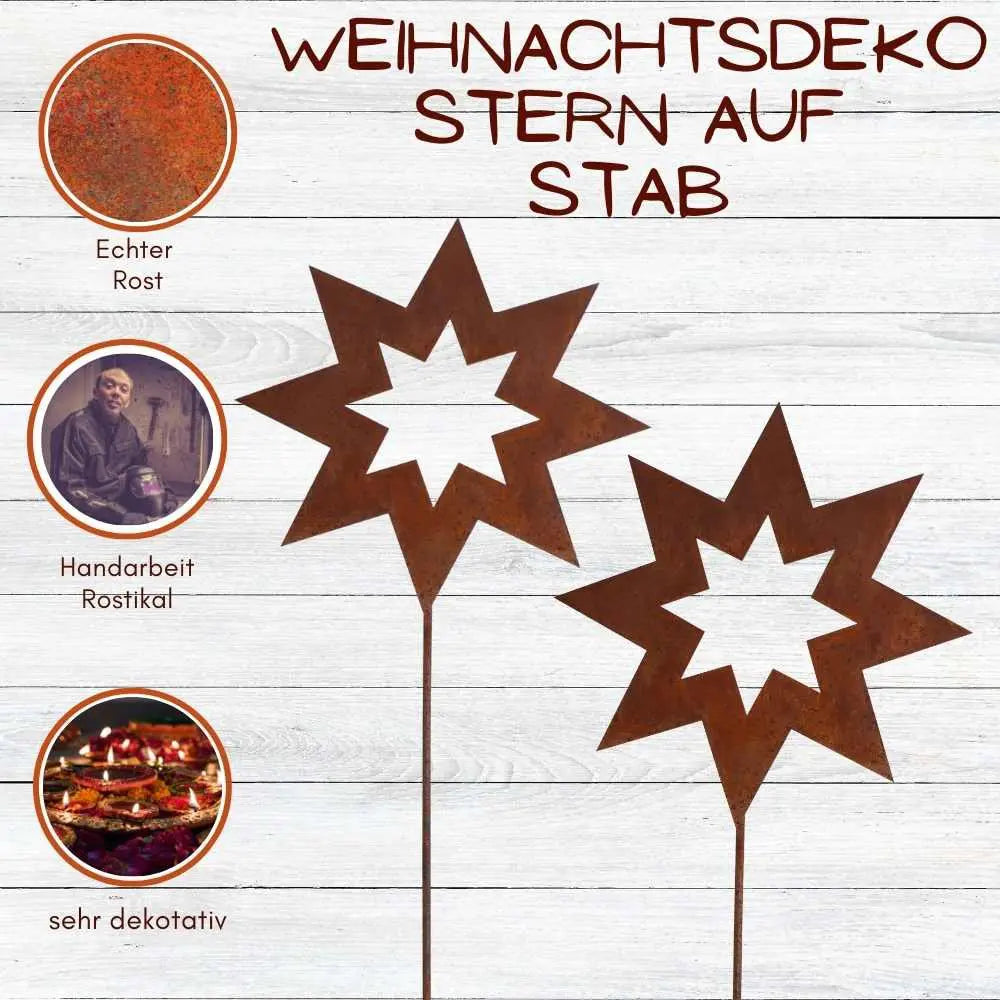 Edelrost Weihnachtsstern Set zum Hängen oder Gartenstecker 15 cm - Pille Gartenwelt